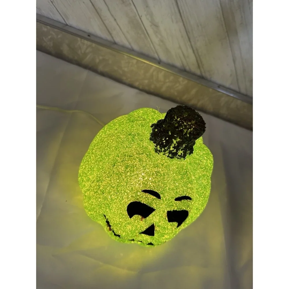 Vtg Melted Plastic Popcorn Green Pumpkin Light Up Halloween K Mart Seasons Brand
